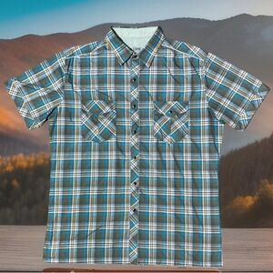 Kuhl Eluxur Shirt Short Sleeve Pearl Snap Button Up Plaid Outdoor Hiking Mens L